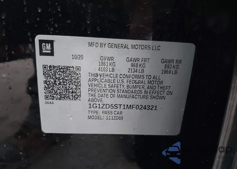 2021 Chevrolet Malibu Fwd Lt z USA, uszkodzony, nr VIN 1G1ZD5ST1MF024321